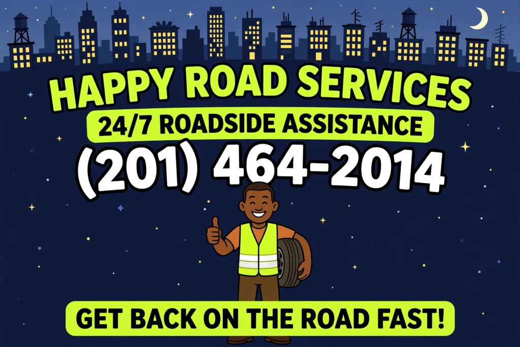 the mascot is giving happy road services information of contact 
