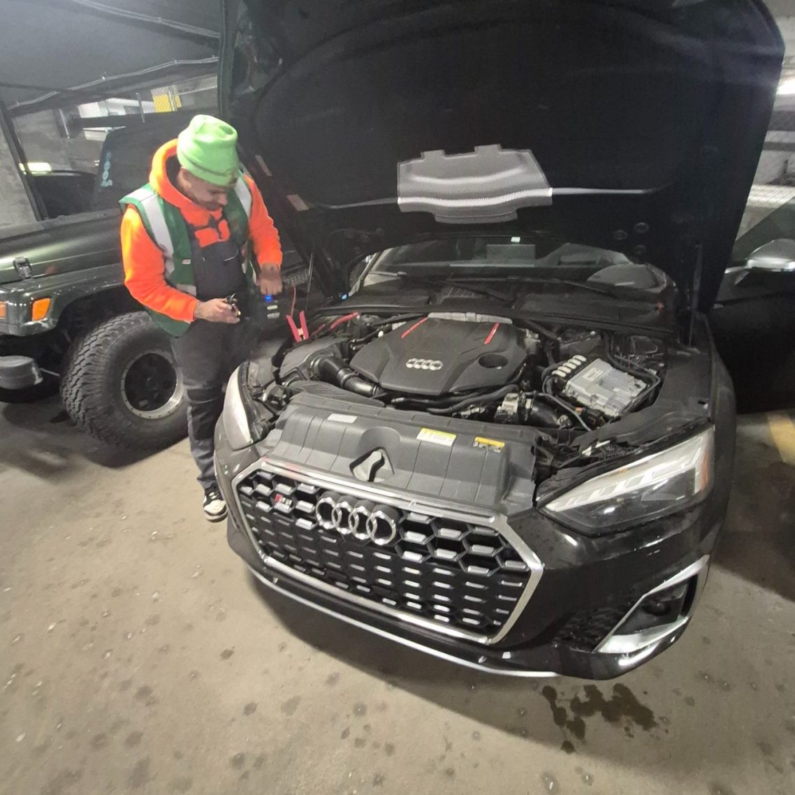 Happy road Services Proving a Jump start on a car in Jersey City Nj 