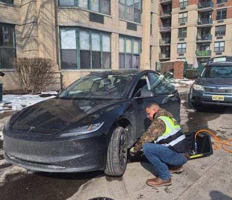 tire change in Hoboken nj Tire Change on a tesla by happy road services in hoboken NJ 24/7
