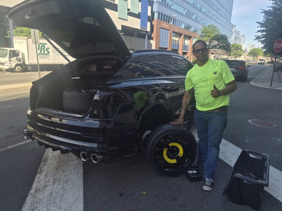 spare tire install on a Audi Spare tire install in weehawken NJ been performed by happy road services