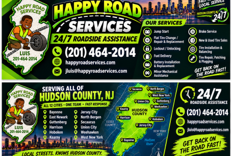 Happy road services Flyer flyer For Happy Road Services Explaining the services we offer in Hudson county NJ